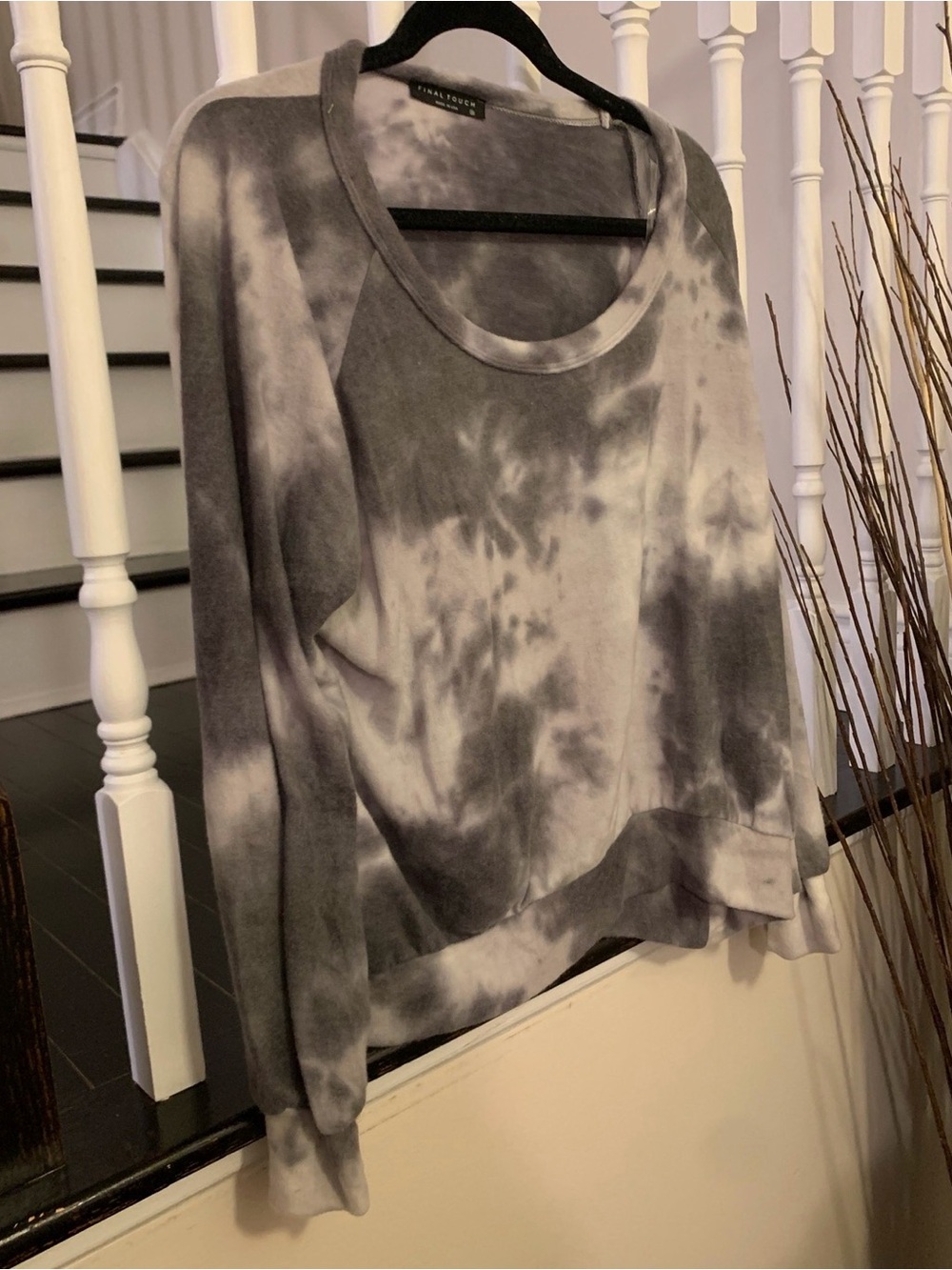 Gray and White Tie-Dye Scoop Neck Sweatshirt